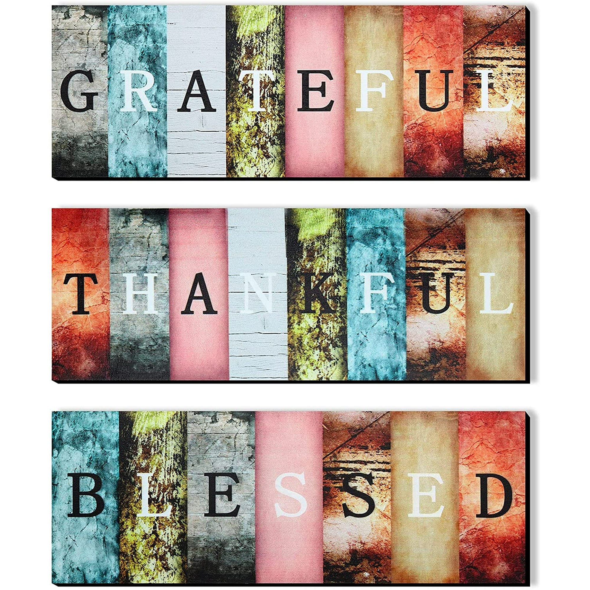 Rustic Handmade Wall Decor Hanging Real Wood Grateful Thankful Blessed Sign